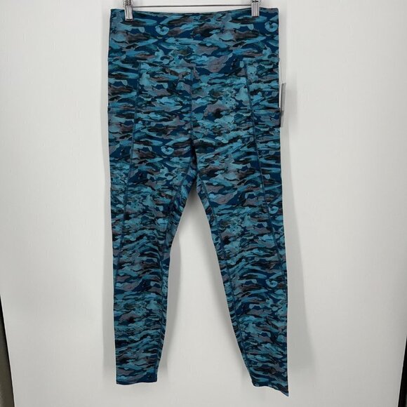 Tahari Sport Womens Camo Leggings Size L Blue Side Pocket NWT Athletic MSRP $90 - Picture 1 of 11